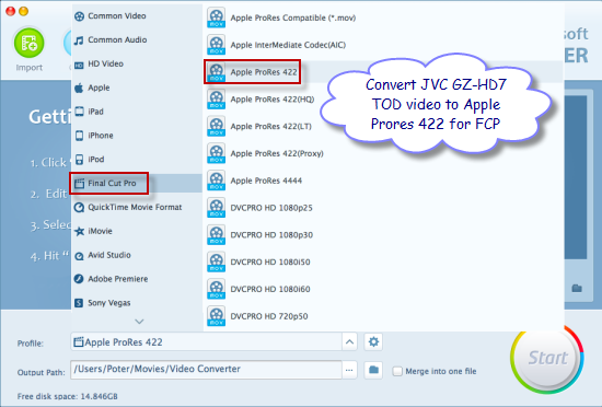 Convert JVC GZ-HD7 TOD to ProRes for FCP