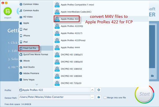 Convert M4V Files to Apple ProRes 422 for FCP