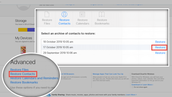 Restore Contacts on iPhone from iCloud