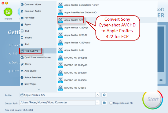 Convert Sony Cyber-shot AVCHD to Apple ProRes for FCP